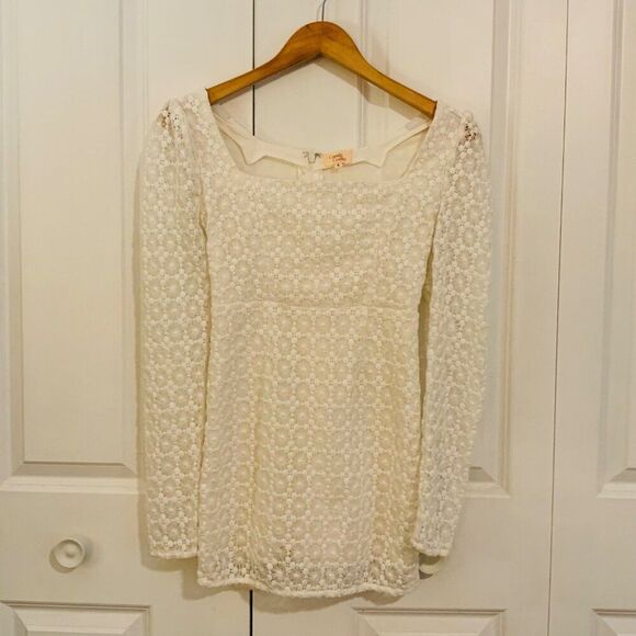 Camila Coelho Trista Ivory Lace Crocheted Long Sleeve Mini Dress Small - Picture 3 of 13
